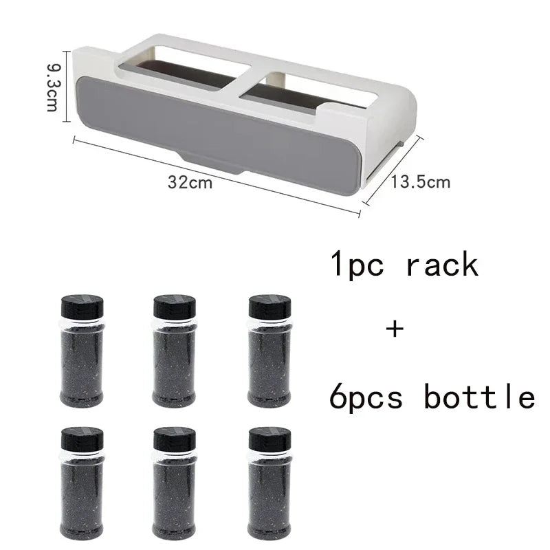 Self-Adhesive Wall-Mounted Spice Rack – Under-Shelf Seasoning Bottle & Kitchen Storage Organizer