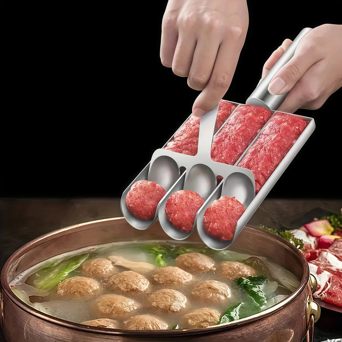 Non-Stick Meatball Maker Set Easy Release Manual Meatball Spoon Kitchen Tool for Effortless Fish Balls Home Cooking