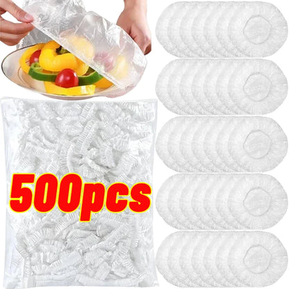 500/10PCS Disposable Food Keeping Film Kitchen Food Storage Covers Bags for Bowls Elastic Plate Plastic Lid Covers Vacuum Bags