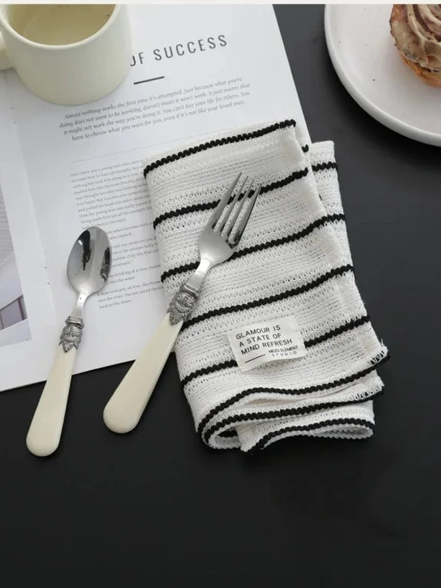 Simple Black White Striped Tablecloth Placemat Dining Table Mat Coaster Food Posing Background Cloth Home Decoration Accessories