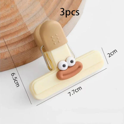 3pcs Creative Face Bag Sealing Clip Food Snack Clip Kitchen Tools Decorative Small Clip Refrigerator Plastic Food Bag Storage