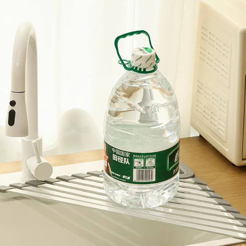 Aluminum Triangle Corner Dish Drying Rack – Roll-Up Folding Sink Drain Basket & Sponge Holder