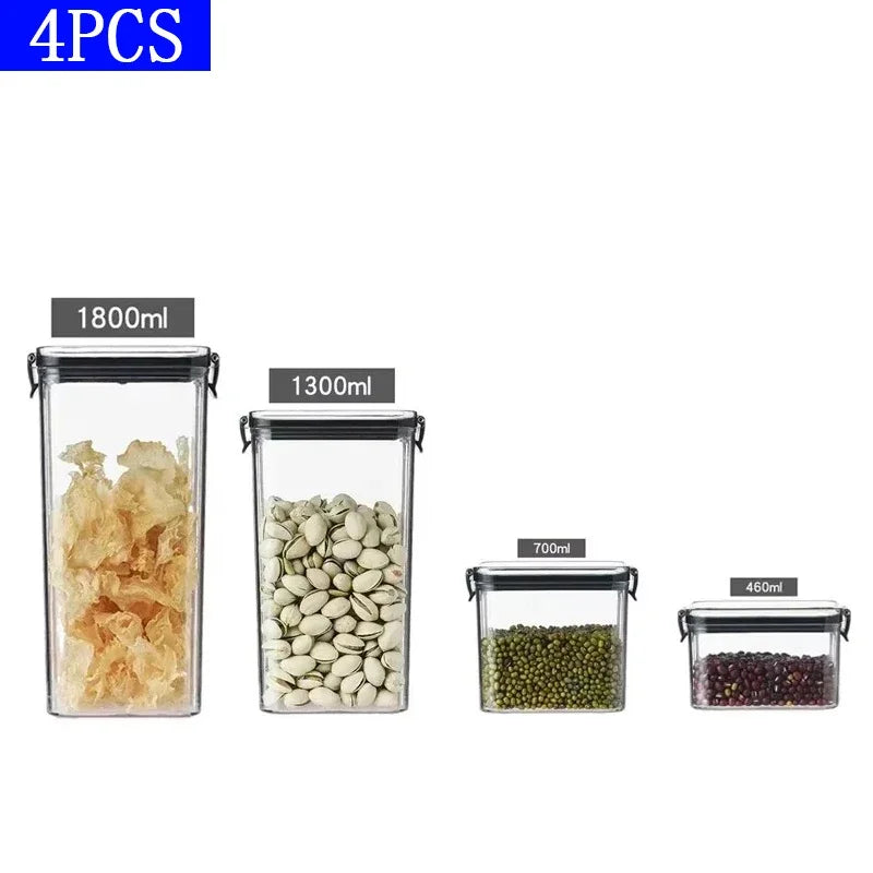 460/700/950/1300/1800ml Thick Sealed Storage Tank Transparent Square Dried Fruit Storage Box Kitchen Grain Storage Jar Container