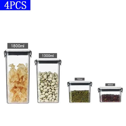 460/700/950/1300/1800ml Thick Sealed Storage Tank Transparent Square Dried Fruit Storage Box Kitchen Grain Storage Jar Container