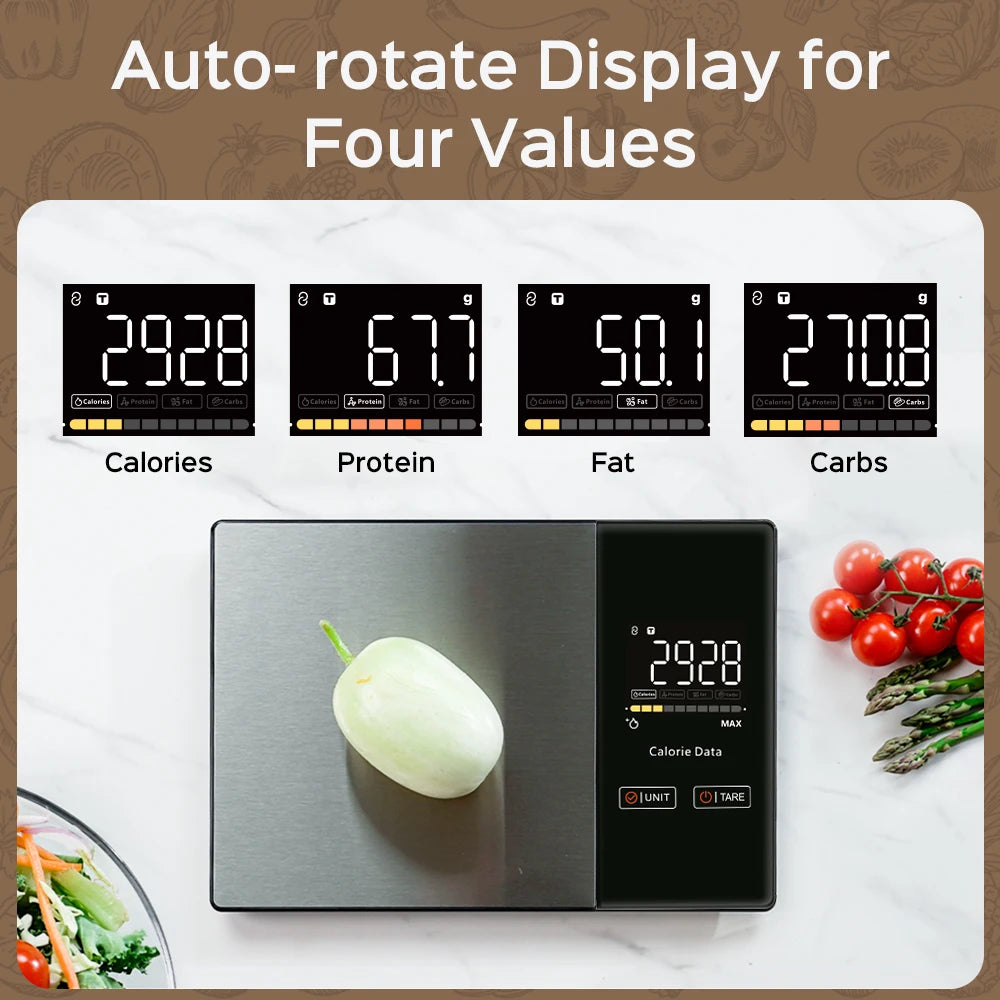 Smart Digital Kitchen Scale with Calorie & Nutrition Calculator – 5kg Stainless Steel Food Scale