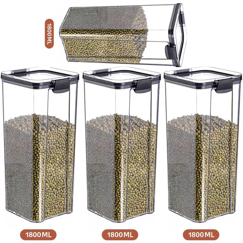 460/700/950/1300/1800ml Thick Sealed Storage Tank Transparent Square Dried Fruit Storage Box Kitchen Grain Storage Jar Container