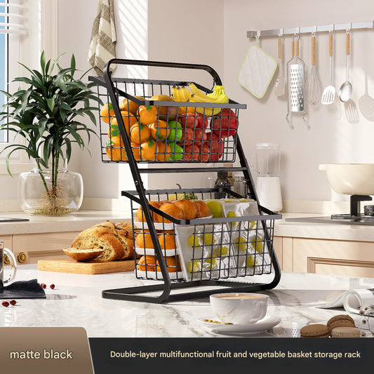 Floor-to-Ceiling Multi-Layer Vegetable & Fruit Storage Rack – Black Kitchen Storage Shelf Basket