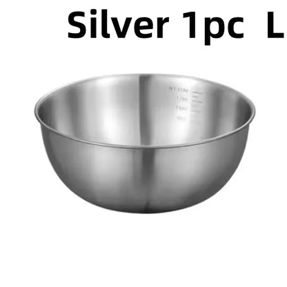17/19/22CM Stainless Steel Salad Bowls Egg Flour Mixing Basin Fruit Vegetable Noodle Container for Kitchen Tableware Baking Tool