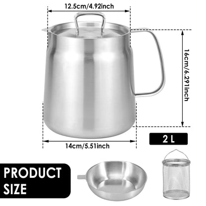 Kitchenley 2L Oil Filter Pot – Stainless Steel with Fine Mesh Strainer & Fry Basket