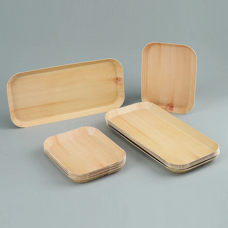 10/20pcs Disposable Rectangle Wood Plates Paper Tray Tableware Desserts Bread Salad Dinner Party Table Accessorie Container
