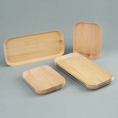 10/20pcs Disposable Rectangle Wood Plates Paper Tray Tableware Desserts Bread Salad Dinner Party Table Accessorie Container